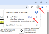 Pokud vám instalační soubor nejde stáhnout (v závislosti na verzi internetového prohlížeče může být blokován), klikněte na ikonu Stažené (vpravo nahoře) a klikněte na Uložit.